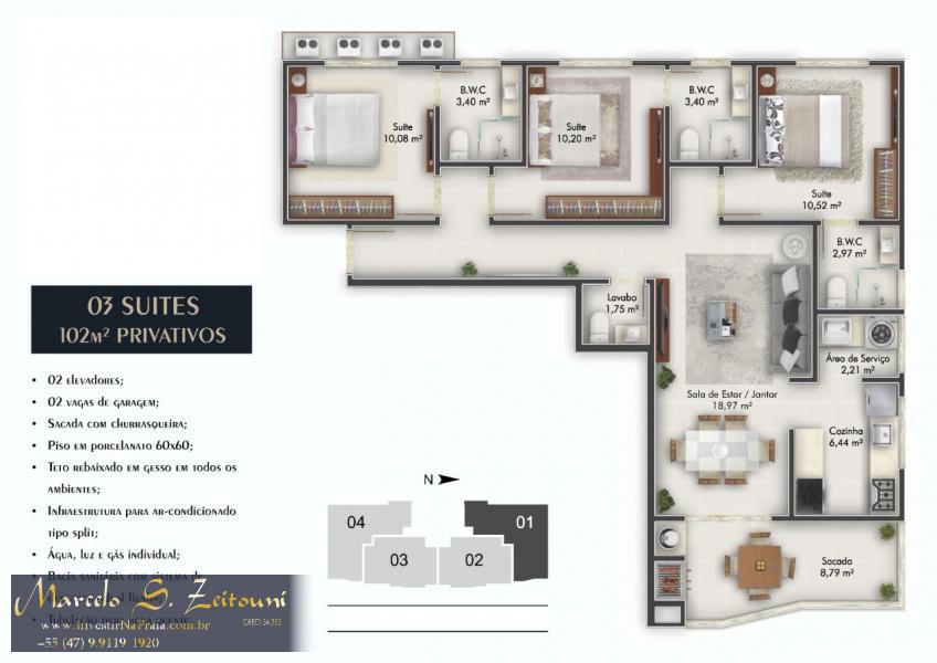 Apartamento com 3 Dormitórios à venda, 102 m² por R$ 529.000,00