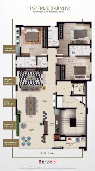 Apartamento com 3 Dormitórios à venda, 121 m² por R$ 804.000,00