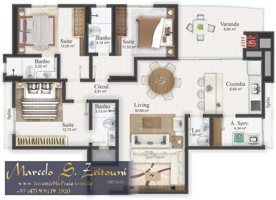 Apartamento com 3 Dormitórios à venda, 122 m² por R$ 887.000,00