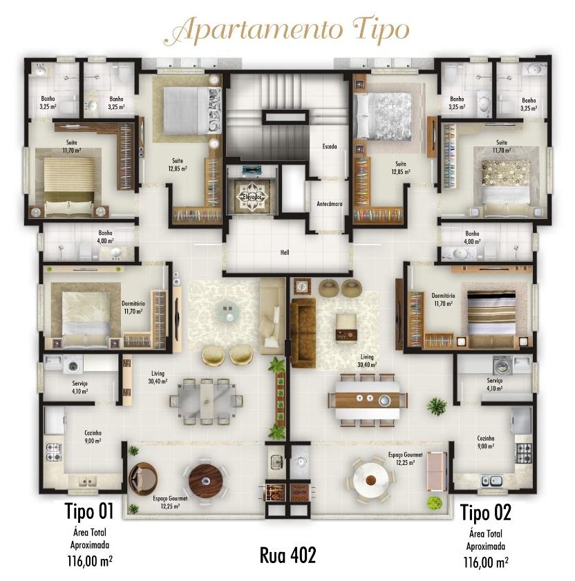 Apartamento com 3 Dormitórios à venda, 116 m² por R$ 460.000,00
